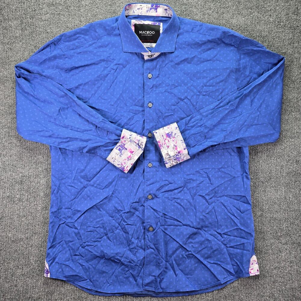 Maceoo Shirt Mens XL 5 Blue Micro Dot Cotton Long Sleeve Button Up Flip Cuff